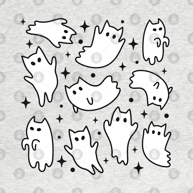 Cute Pastel Goth Kawaii Ghost Cats Pink Pattern by PUFFYP